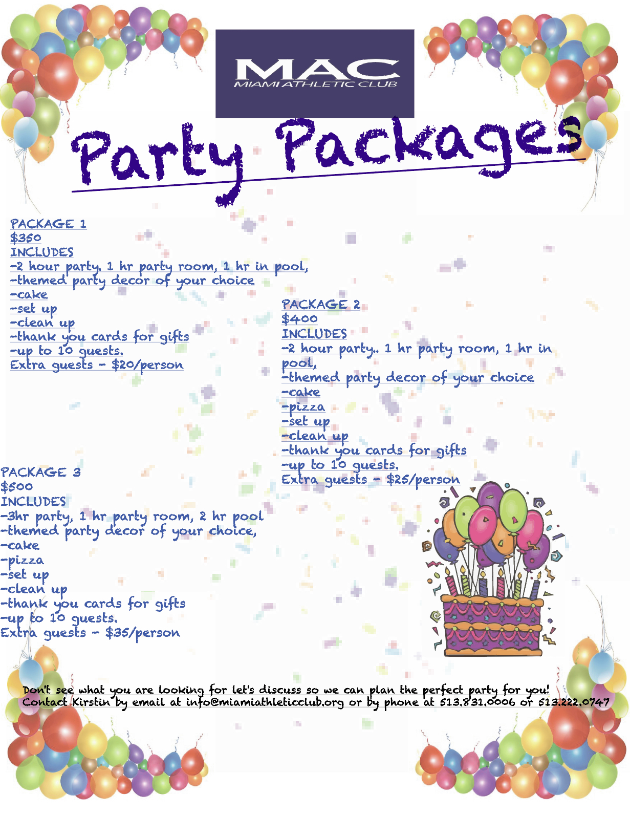 MAC Party Package Pricing